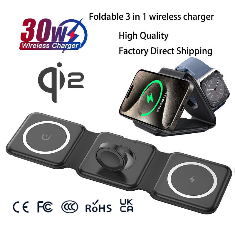 Wireless Charger 3 In 1 - Evrensel Qi2 Manyetik Katlanabilir Şarj İstasyonu