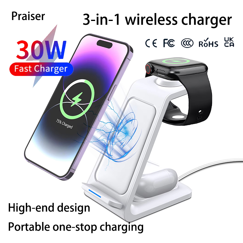 Wireless Charger 3 In 1 - 15W 3'ü 1 Arada Kablosuz Şarj