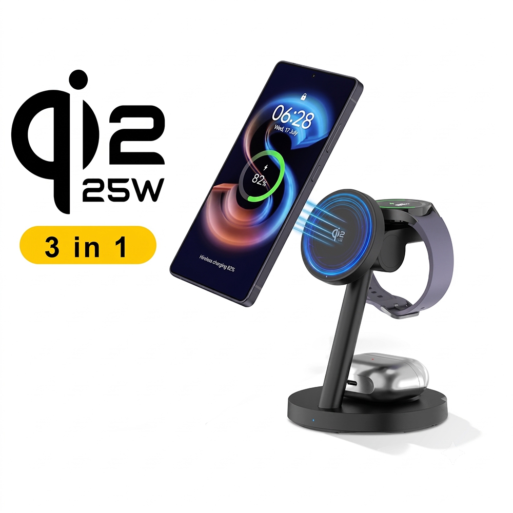 3'ü 1 arada Qi2.2 25W Hızlı Ka - Wireless Charger 3 In 1 incelemesi ve fiyatı